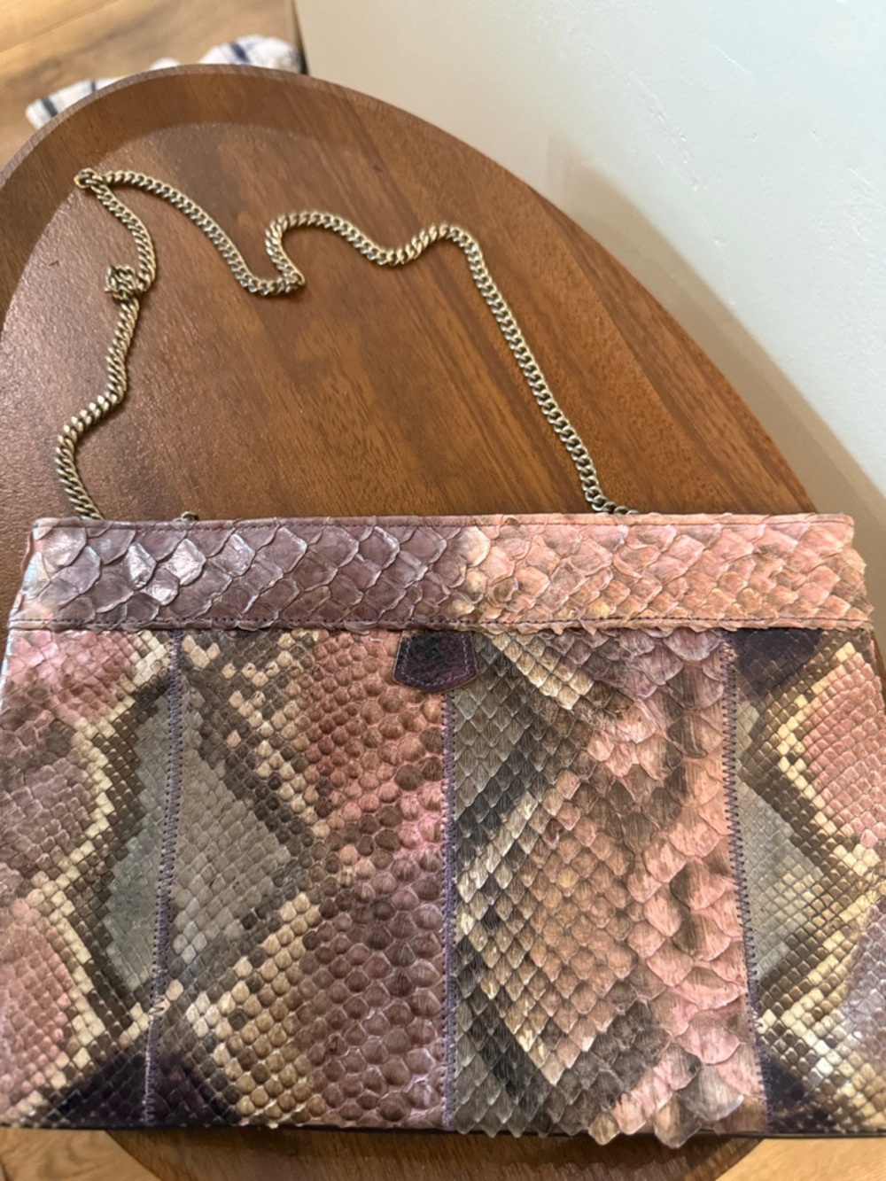 Python-Texture Pink Patchwork Shoulder Bag with Chain Strap unbranded
